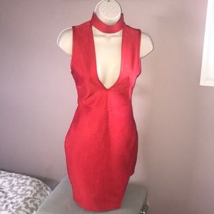 Red Bodycon Bandeau Choker Stretch Mini Dress S M